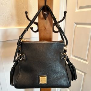Dooney & Bourke Black Pebble Leather Tasseled Satchel Shoulder Bag Beautiful!